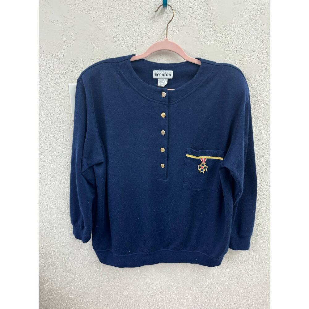 Vintage 80s Eccotoo Nautical Sweatshirt Gold Buttons XL
